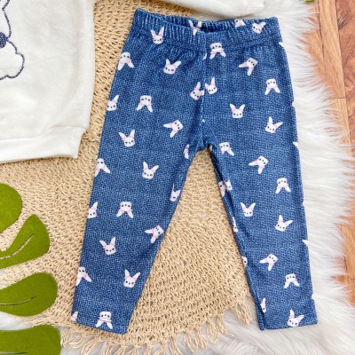 Conj. Casaco de Pelinho e Calça Legging Coelhinhas - Off White e Azul